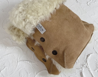 Beige Natural Sheepskin Stroller Hand Muffs. Fit any buggy / stroller. Sheepskin Mittens, pram accessories, hand warmer, stroller gloves