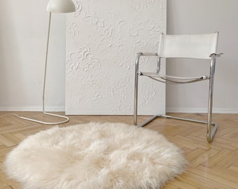 Choose your Size - customize your order!  Round Real Sheepskin Ivory Rug. 100% Sheepskin. Christmas Decor. Natural Rug. Nordic minimal decor