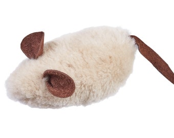 Beautiful Natural Sheepskin Cat Mouse and Ball Toy, Natural fur! Genuine sheepskin cat toy! Customizable