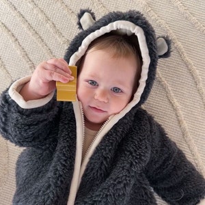 Black Bear: Baby/Kid Double Layer Woolen Jacket; Customizable, extra warm virgin wool baby jacket, woolen kid jacket, baby winter jacket!