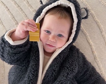 Black Bear: Baby/Kid Double Layer Woolen Jacket; Customizable, extra warm virgin wool baby jacket, woolen kid jacket, baby winter jacket!