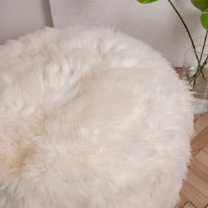 White Elegant & Luxurious Real Sheepskin Pouf / Pouffe / Ottoman. Scandinavian Style Ottoman. Natural genuine Sheepskin, Nordic Style pouf image 2
