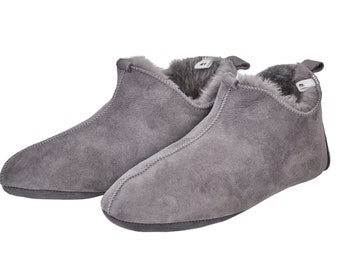 Real Shearling Sheepskin Slippers - Man or Woman! Unisex. Real Natural Sheepskin - Grey! Christmas Gift, free gift wrapping!