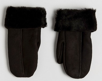 Tailor Made! UNISEX Black Real Sheepskin Unisex Adult Mittens! Enter the Dimensions Of Your Hand. Sheepskin gloves