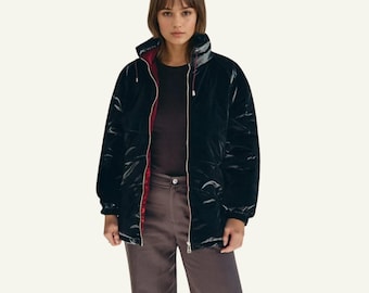 Women's Wool Puff Jacket - Black - Natural, Non-Toxic & Insulated with 100% Wool