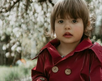 Kid's Trench Coat - Burgundy Red - Cotton Non toxic