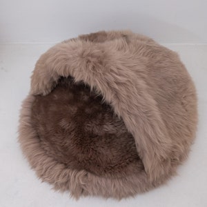 Beige / Grey Greige Luxurious Natural Sheepskin Pet Cave Sheepskin dog bed, cat bed Cat cave, pet furniture, pet couch Choose your size image 4