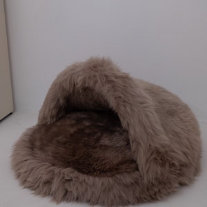 Beige / Grey Greige Luxurious Natural Sheepskin Pet Cave Sheepskin dog bed, cat bed Cat cave, pet furniture, pet couch Choose your size image 3