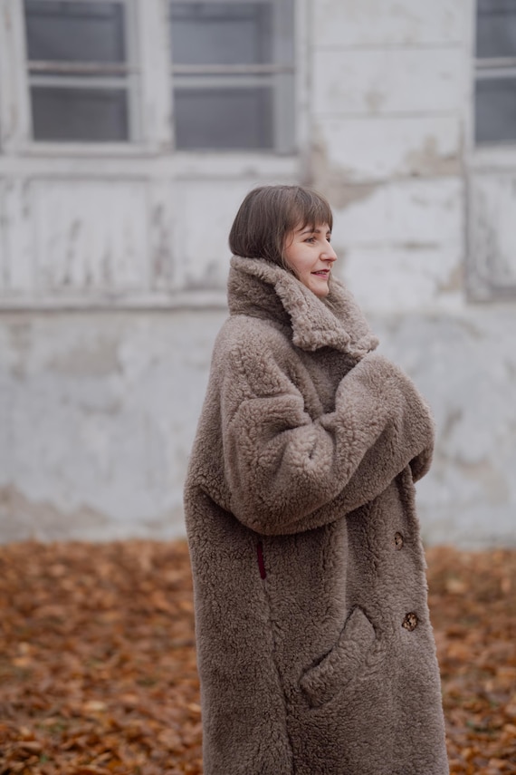 Oversized Teddy Wool Coat - Beige, Silk Lined - Etsy UK