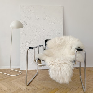 Very Big Bright Ivory Sheepskin Rug 120 cm Long. Real Sheepskin, Lambskin. Soft, Dense & Luxurious Hair. Christmas Decoration!