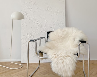 Very Big Bright Ivory Sheepskin Rug 120 cm Long. Real Sheepskin, Lambskin. Soft, Dense & Luxurious Hair. Christmas Decoration!