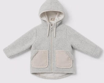 Wool Teddy Bear Baby Jacket Light Grey: Handmade Virgin Wool, Ears, Customizable