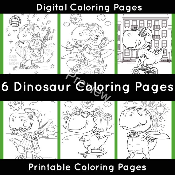6 Dinosaur Coloring Pages T-Rex Coloring Book
