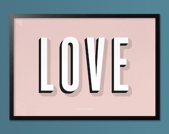 Impresión artística tipográfica de amor, estilo retro, decoración colorida para el hogar