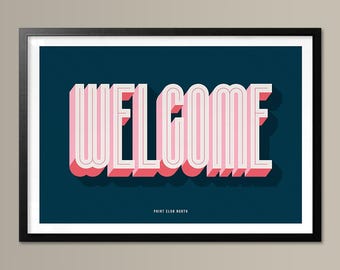 Impresión artística tipográfica "Bienvenido", decoración colorida para la pared del pasillo