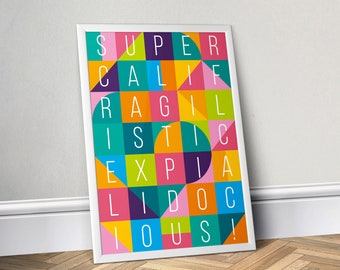 Mary Poppins, Supercalifragilisticexpialidocious, colour typography wall art, original