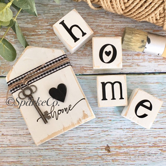 Home Wood Blocks Home Mini Wood House Home Wood Sign Etsy