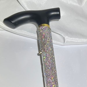 Real Rhinestone Cane, High End Aurora Borealis Glass Crystals, Retirement or Disability Gift, Folding and Light Weight