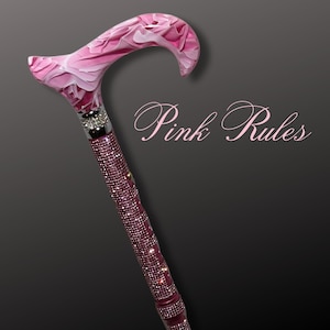 Pink Rhinestone Bling Cane | Luxury Pink Ombré Derby Handle | Retirement or Disability Gift for Mothers | Glitter Glam Walking Stick