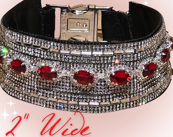 Crimson Rhinestone Big Dog Collar,Diamanté, Glam Girl Bling, High-End Classy Pet Jewelry, Fancy Poodles Love It!