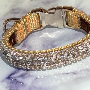 Rhinestone Sparkly Collar, 3/4&quot; Wide, Rich Brown Satin Metal Buckle Silver Crystal Diamond Classy Small Cat or Dog  Jewelry Fancy Modern