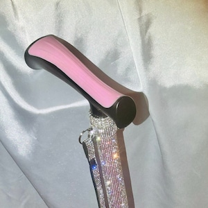 Rhinestone Folding Quad Chic Sparkling Cane, Blush Pink Handle is Large & Comfortable, Retirement or Disability Gift, Custom Colors, Luxury!