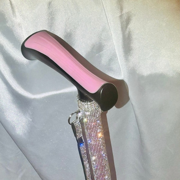 Rhinestone Folding Quad Chic Sparkling Cane, Blush Pink Handle is Large & Comfortable, Retirement or Disability Gift, Custom Colors, Luxury!
