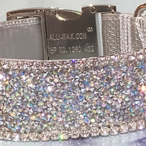 Sparkle Silver Rhinestone Dog Collar,  1 1/2" Wide, Silky Satin Lining, Elegant Diamonds, Aurora Crystals Glam Out This Posh Pet Jewelry!