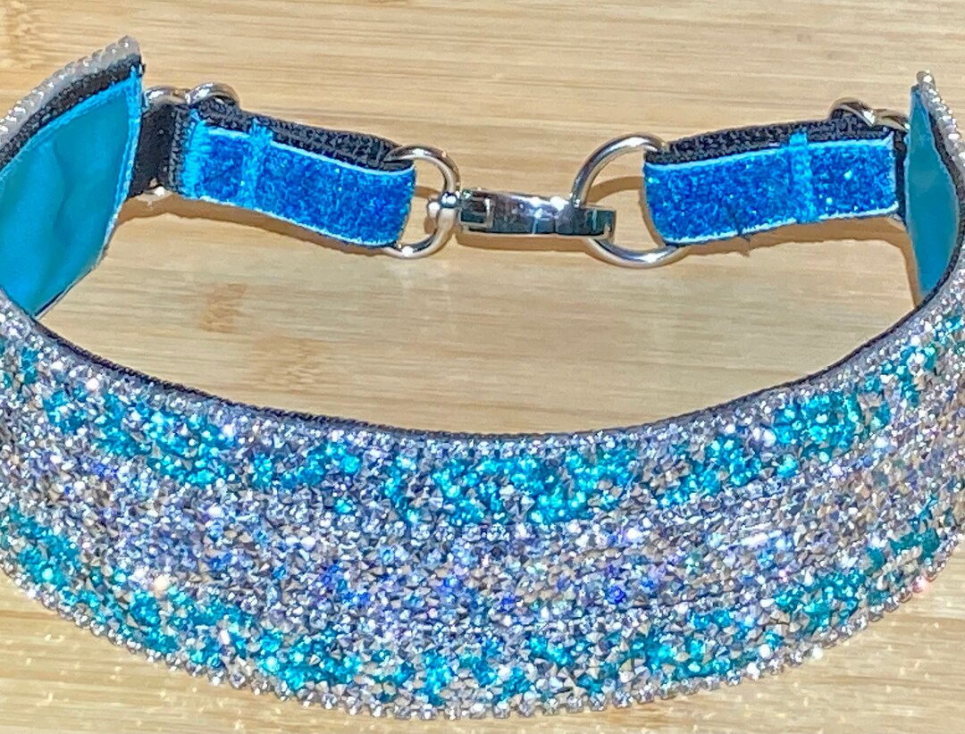 Rhinestone Bling Dog Collar 2 Turquoise Satin Lined Etsy