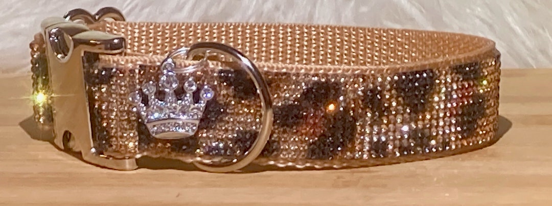 Collar para perro con diamantes de imitación de leopardo, estilo