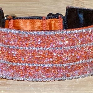Echter Strass Martingale Kragen, 4 Reihen funkelnder Strasssteine & schillernde Orange Aurora Kristalle ist einzigartig, langlebig und komfortabel Glam