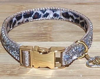 Leopard & Rhinestone Glam Sparkle Collar, 1/2",Seasonal Colours with a Bougie Edge, Available in all size's message me for details!