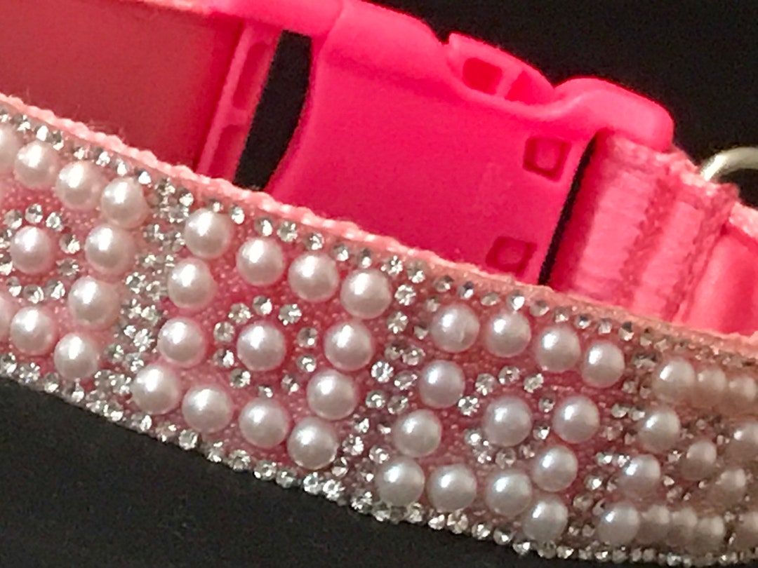 Pearl & Diamond Dog Collar 1 Elegant Pink Satin Lining Shimmering
