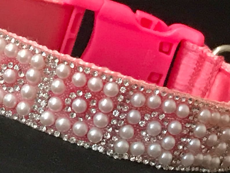 Pearl & Diamond Dog Collar 1 Elegant Pink Satin Lining Etsy