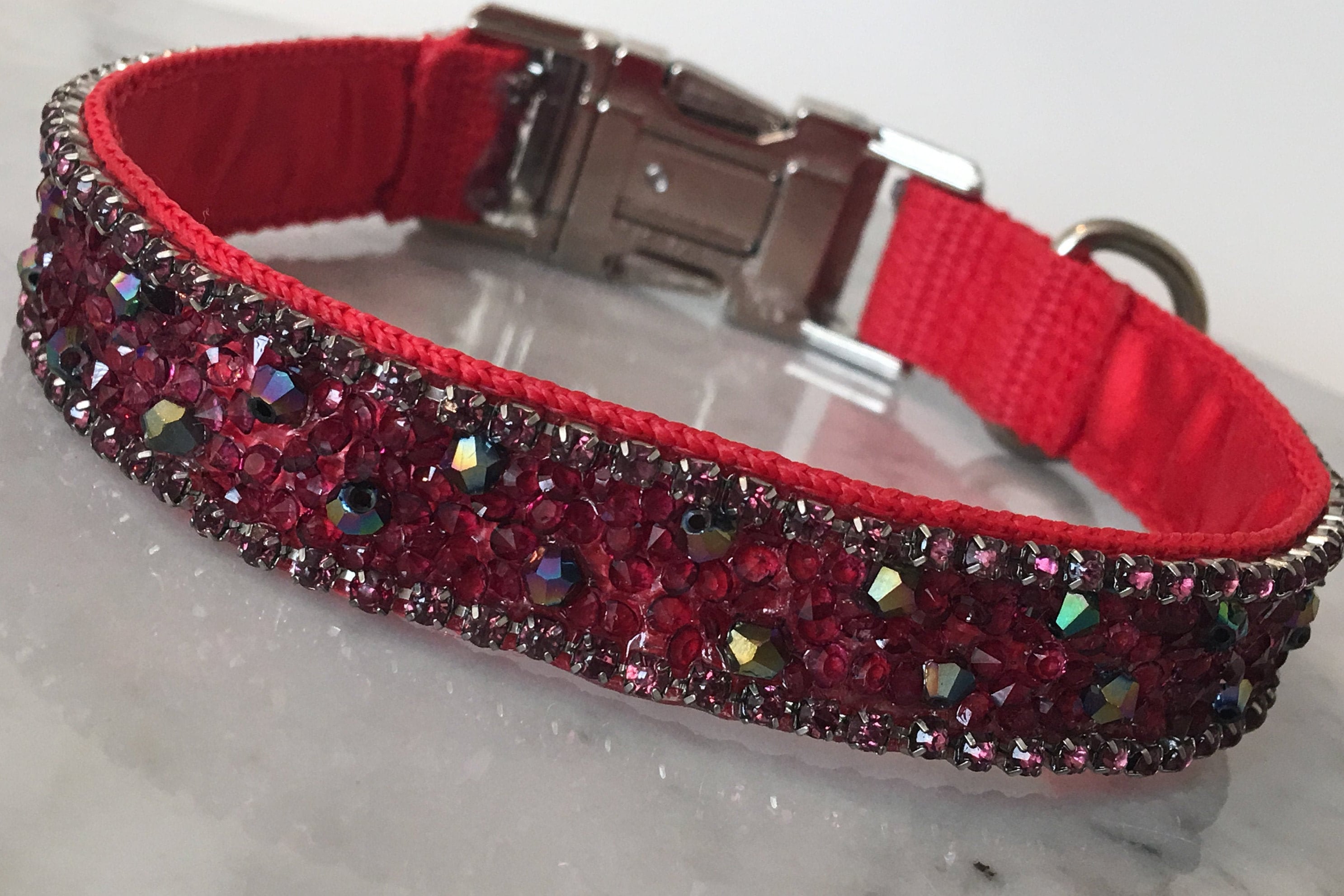 Ruby Rhinestone Bling Dog Collar Red Satin Lined Metal Buckle Etsy