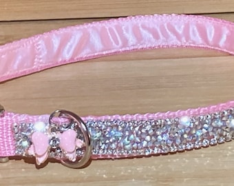 Blush Pink Elegant Aurora Borealis Crystal Rhinestone Bling Dog or Cat Collar 3/4” Satin Lined Metal Buckle Classy Posh Quality Summer Girl
