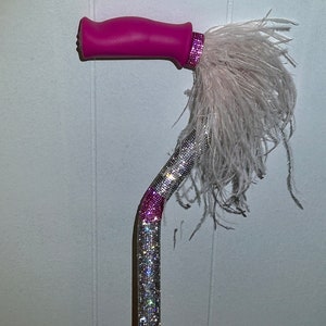 Pink Feather Rhinestone Offset Handle Cane | Unique and Fun| Fabulouis Retirement or Disabled Gift | Customization Available!!