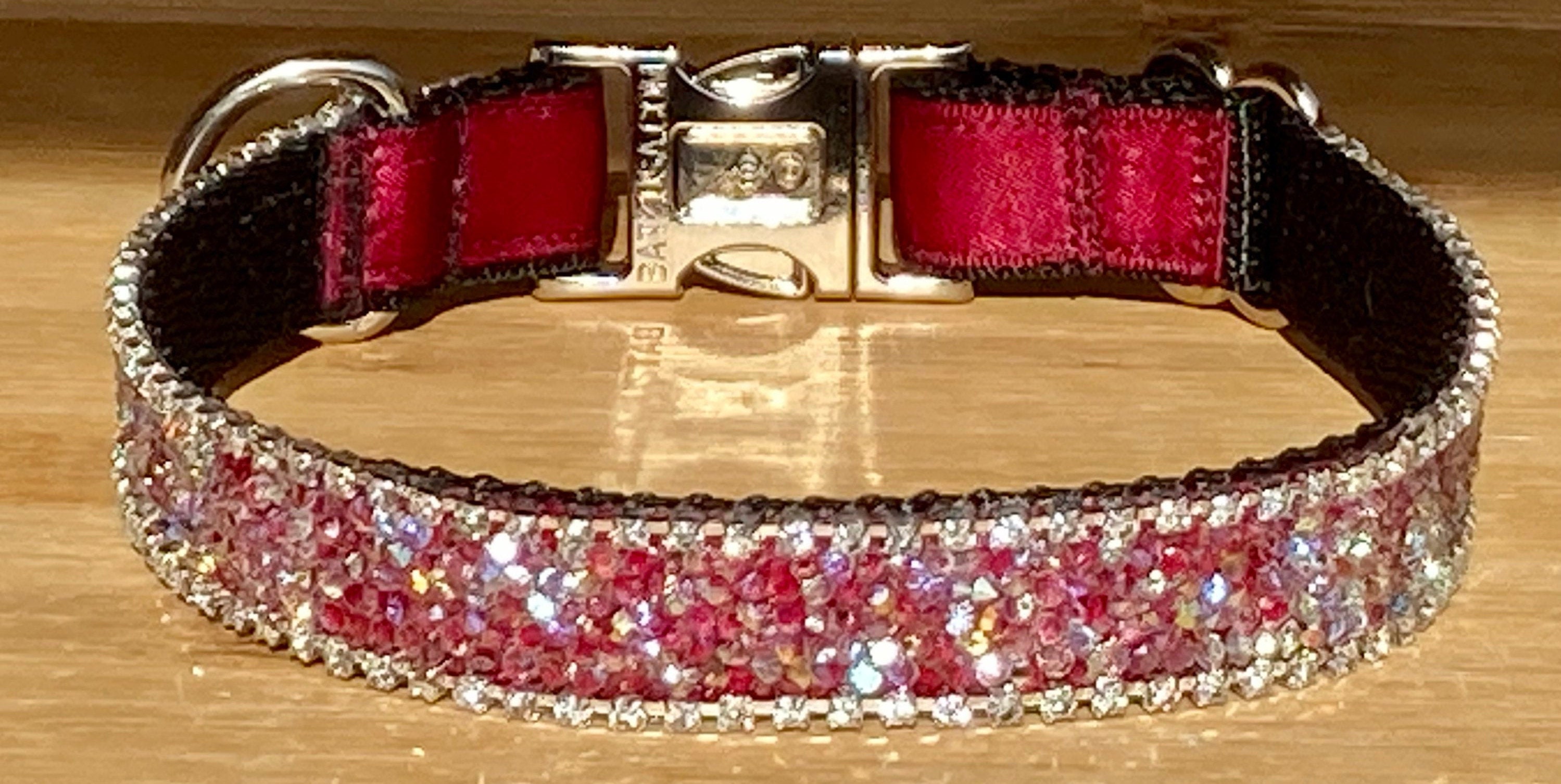esafio Cute Dog Collar with Bling Bling Rhinestones - Diamond Flower  Pattern Studded Leather Dog Collar ( Pink )- Fit Small and Medium 