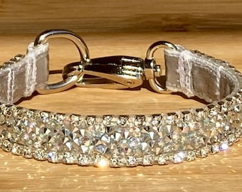 Sparkling Silver Rhinestone Cat or Dog Collar, 1/2&quot; Wide, Unique and Classy, Dainty Dazzling Treasure !