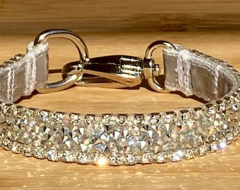 Sparkling Silver Rhinestone Cat or Dog Collar, 1/2" Wide, Unique and Classy, Dainty Dazzling Treasure !