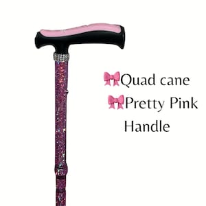 Pink Rhinestone Quad Cane, Folding , Elegant & Chic Retirement or Disability Gift, Glam Walking Stick for Balance! Pink Soft Handle