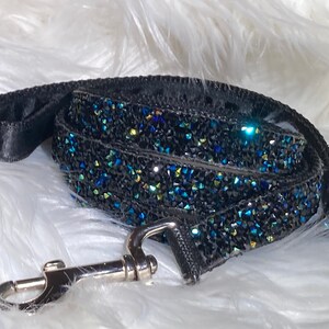 Black Aurora Rhinestone Dog Leash, 4 Foot Sparkle Satin Leash