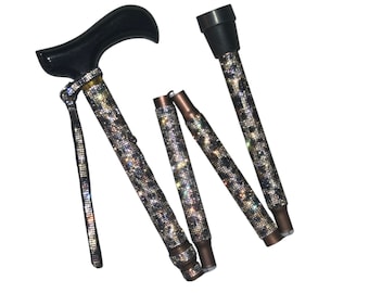 Leopard Rhinestone Derby Handle Cane|Fabulous Retirement or Disability Gift|Folding Luxury Sparkle Bling Walking Stick! Modern Boho Chic!