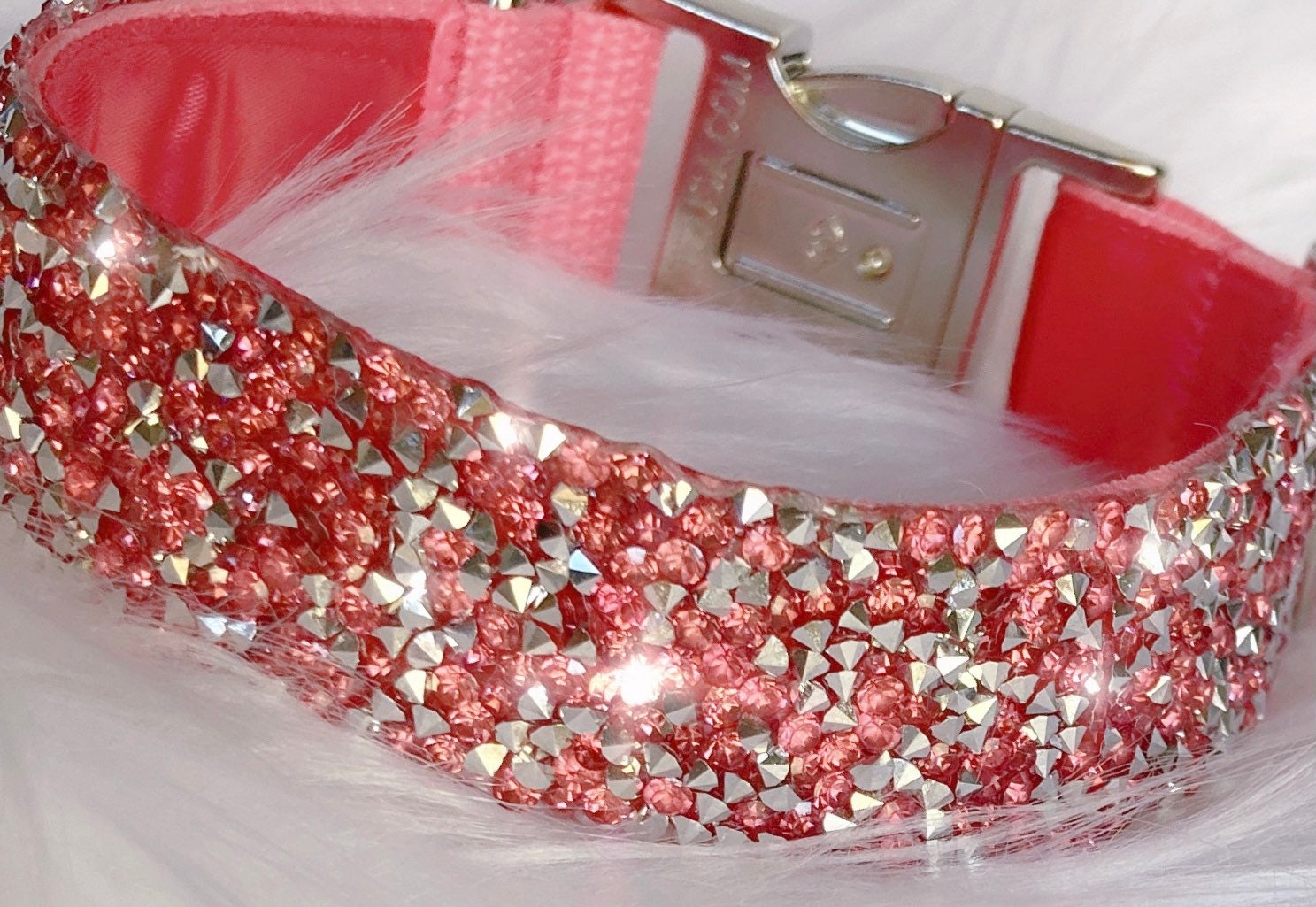 Rose Pink Crystal Diamond Dog Collar 1 Classy Satin Etsy