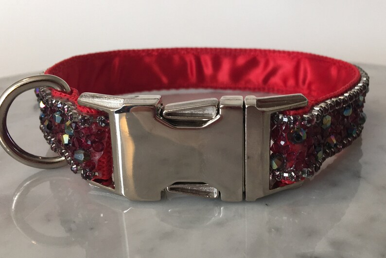Ruby Rhinestone Bling Dog Collar Red Satin Lined Metal Buckle Etsy