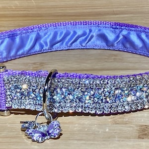 Lavender & Aurora Rhinestone Bling Dog Collar 1"  Four Sparkling Rows of Faceted Diamonds, Closure Options, Classy Elegant Light Weight Glam