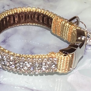 Rhinestone Sparkly Collar, 1/2" Wide, Rich Brown Satin Metal Buckle Silver Crystal Diamond Classy Small Cat or Dog  Jewelry Fancy Modern