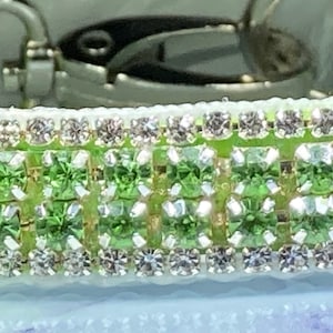 Peridot Elegant Rhinestone Dog or Cat Collar Glitter Sparkling Bright Green & Clear Crystal Diamond 1/2” Tea Cup Classy Lobster Clasp