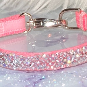 Sparkling Blush Aurora Rhinestone Cat or Dog Collar, 1/2&quot;, Unique, Classy, Blush Satin Lining, Lobster Clasp, Dainty Dazzling Treasure!