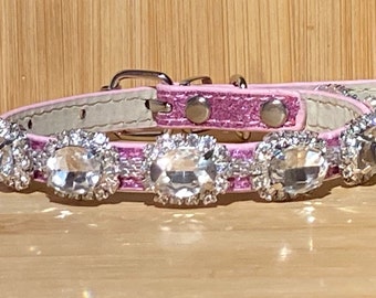 Rhinestone Bling Cat or Dog Collar, Adjustable Small Pet Sparkle Jewelry, Glam, Posh, Boho USA